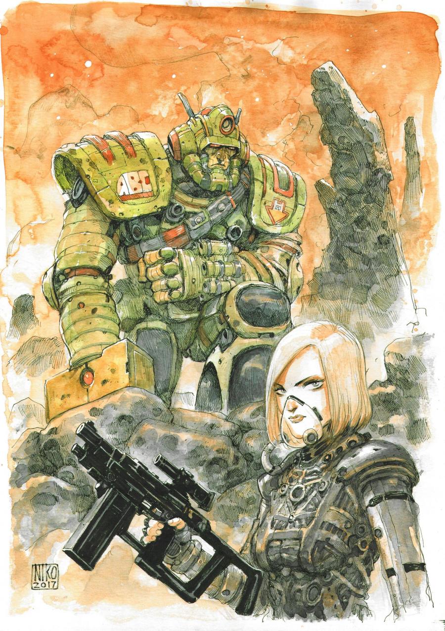 Illustration originale ABC WARRIOR par Niko HENRICHON